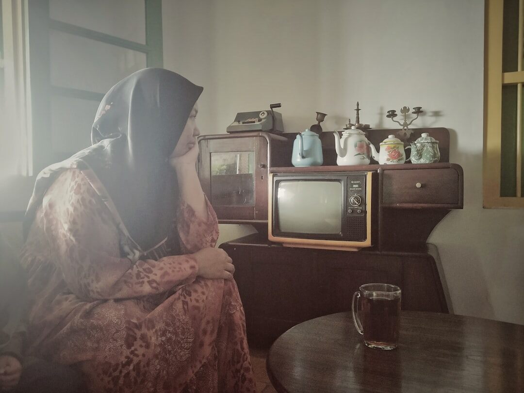 family watching old tv