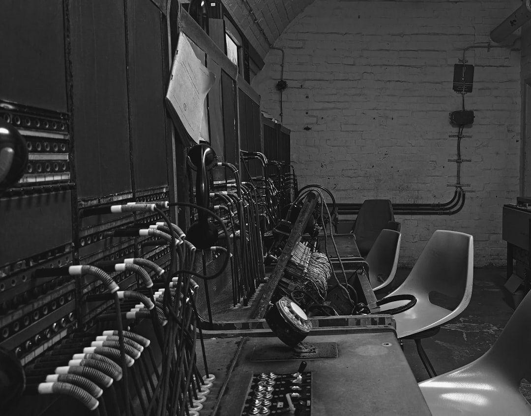 Vintage television broadcast studio with cameras and lighting rigs